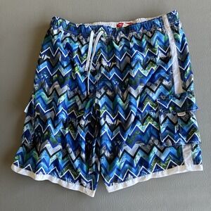 Ingear Swim Mens Blue Board Shorts Swim Trunks Mesh Lined XXL MS1 Geo Surf